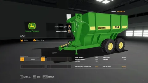 FS19 - John Deere 650 Burgu Vagonu Römork İndir