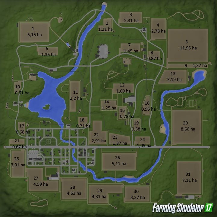FS17 Goldcrest Valley Haritası Tarla Büyüklükleri