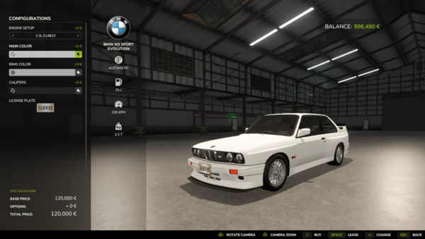 FS25 1990 BMW M3 E30 Sport Evolution Araba Modu İndir